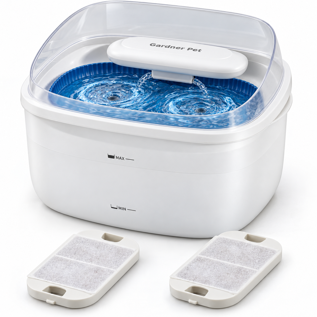 Fuente de agua para gatos 3,78L con doble cúpula y filtros de recambio