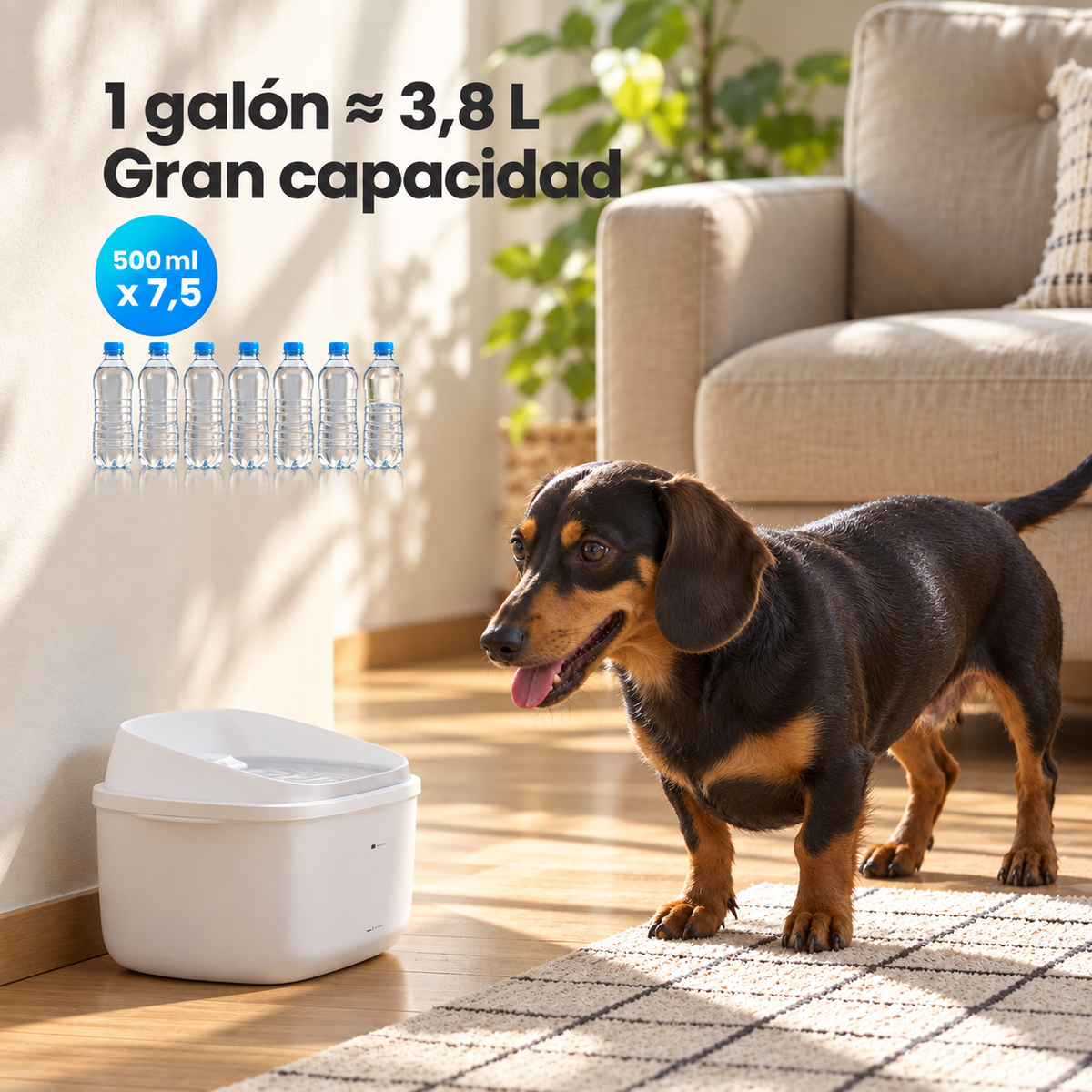 Capacidad de 3,78 litros ideal para varios gatos