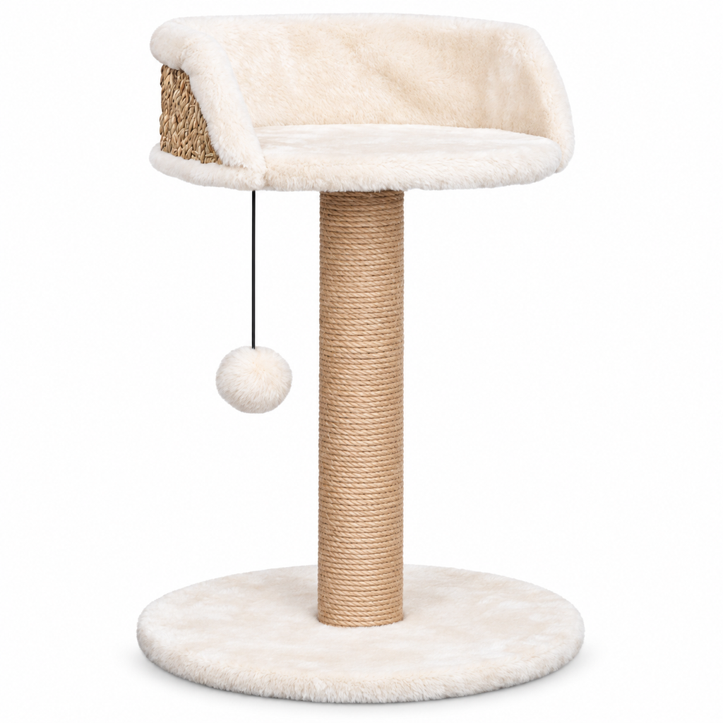 Árbol para gatos de 49 cm con rascador de seagrass y cama elevada