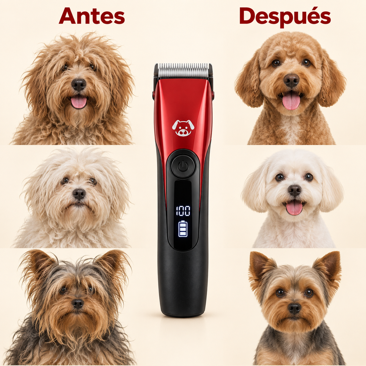 Antes y después del corte con el cortapelos