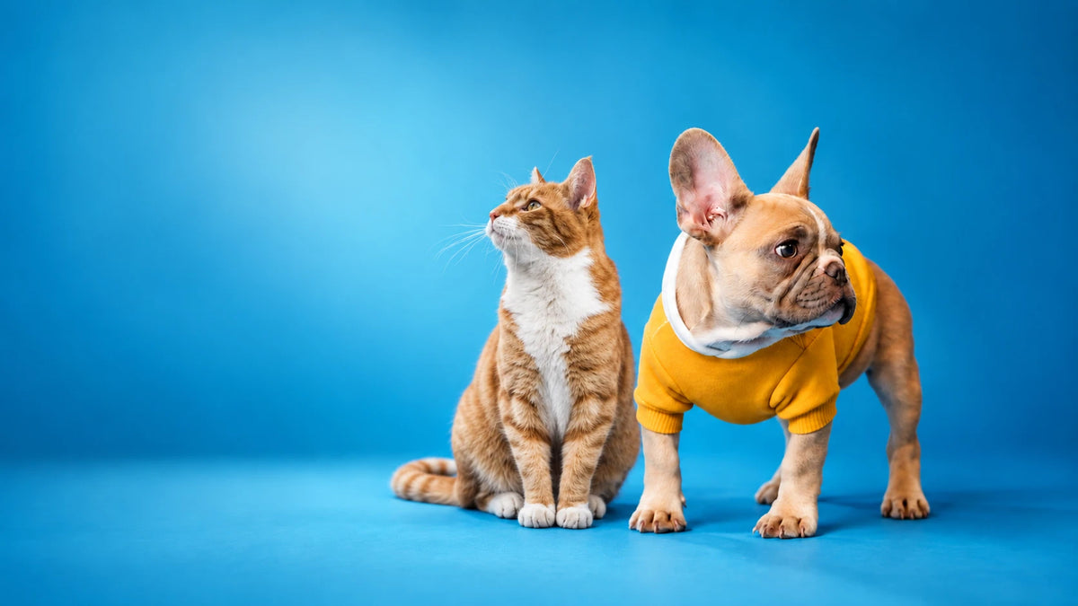 Gato y perro PetConfort sobre fondo azul