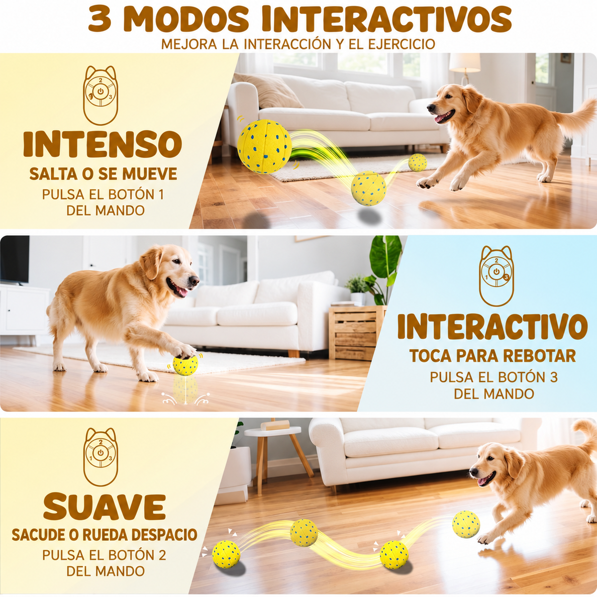 Los 3 modos de la pelota interactiva: intenso, interactivo y suave
