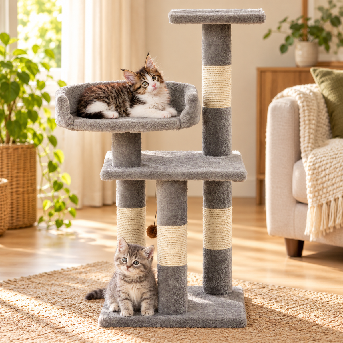 Gatos usando el rascador de sisal